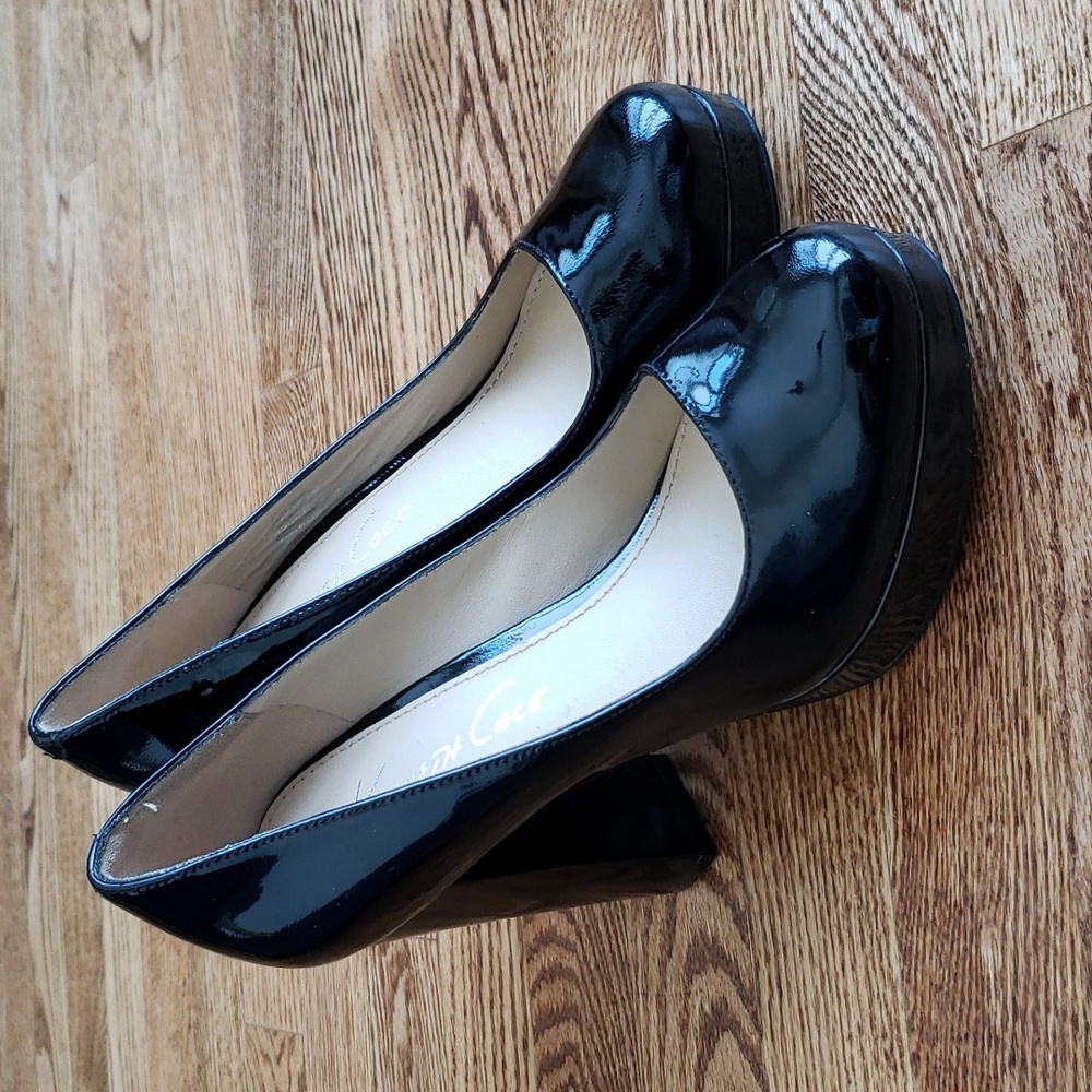 (7M) Kenneth Cole New York Platform Chunky High Heels Shiny Classic Formal